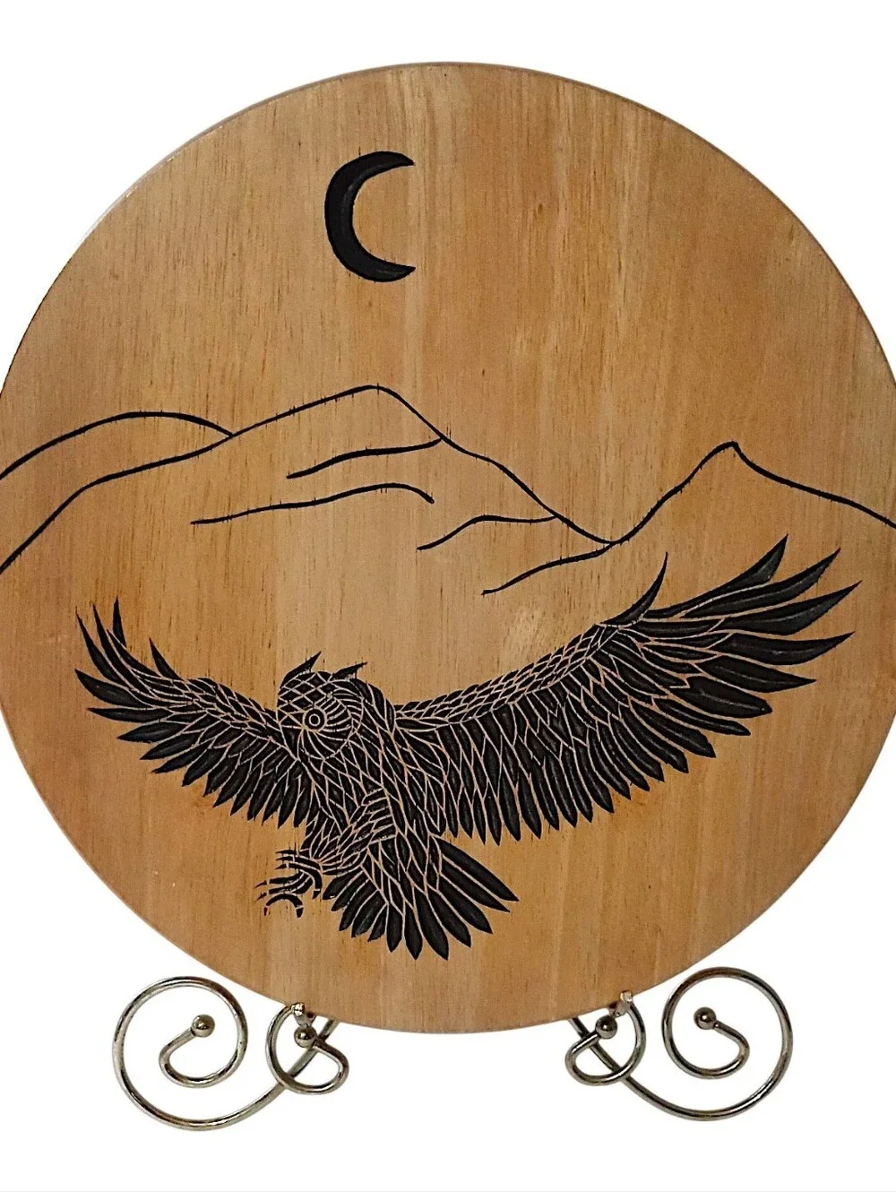 Hand Carved Owl Wooden Lazy Susan Turntable Serving Tray Rustic‎ Cabin Woodland